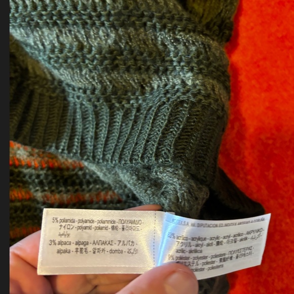 Zara khaki green touch of alpaca striped open knit oversized sweater NWT - Picture 7 of 8
